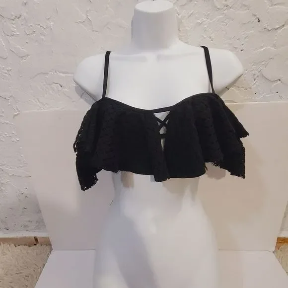 5x$25 Montce solid black ruffle Bikini top only size XS - Picture 8 of 11